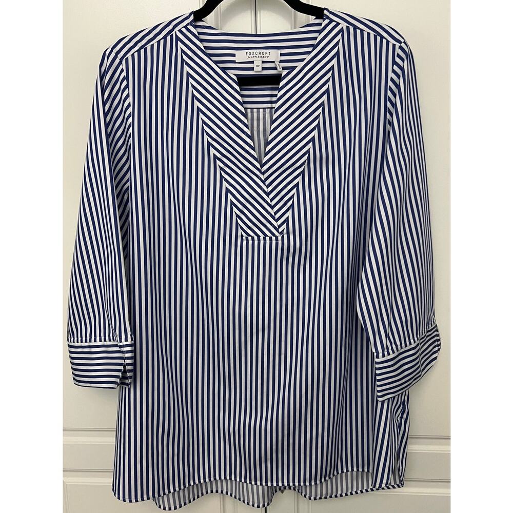 Foxcroft for Appleseeds Blue/White Striped Tunic Top 3/4 Sleeve Size 18P  NWOT